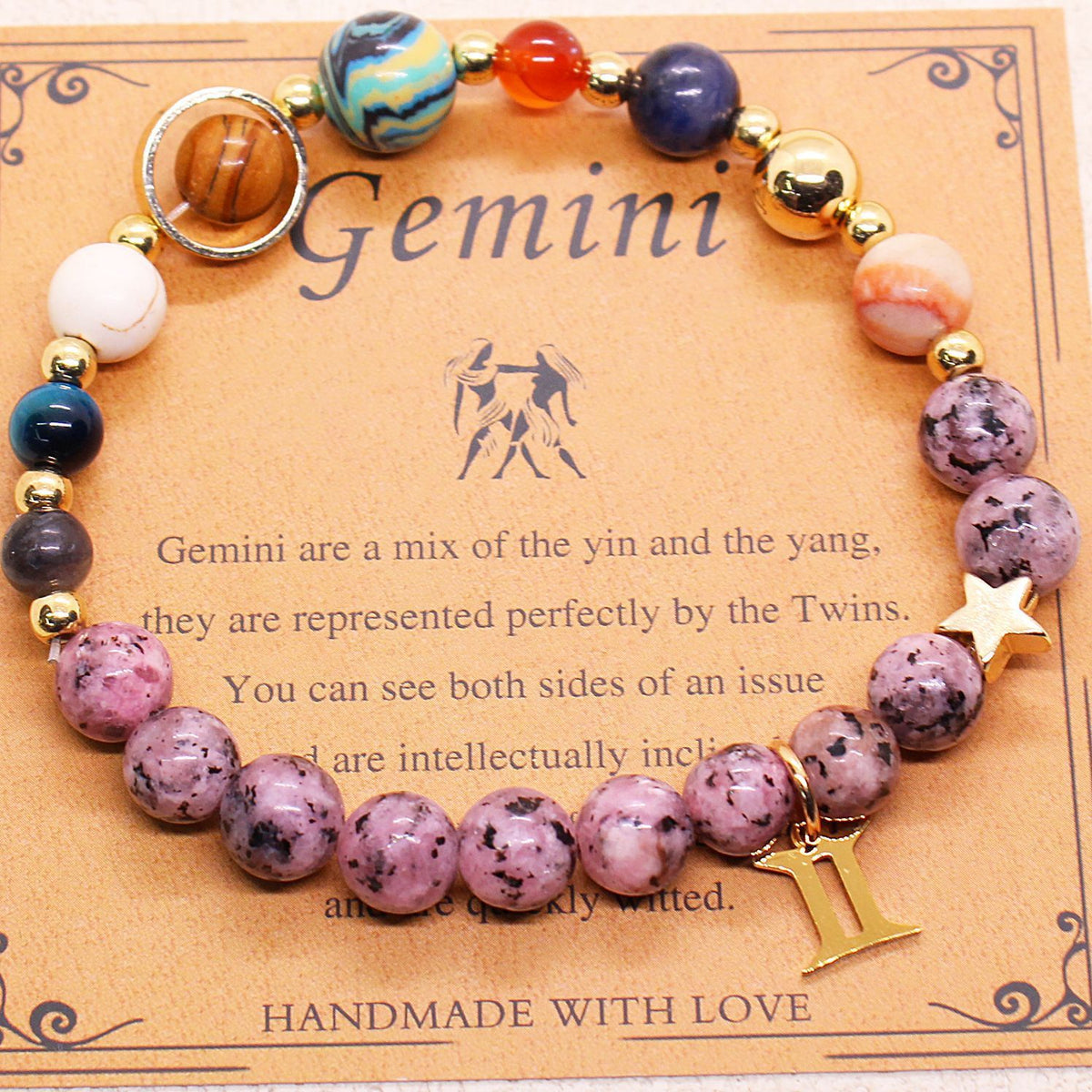 Cosmic Orbit Zodiac Bracelet – 8 Planets & 12 Constellations Natural Stone Edition