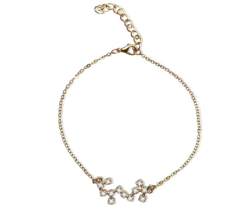 Starluxe Zodiac Crystal Charm Bracelet – 12 Constellation Edition (Gold-Tone Chain)