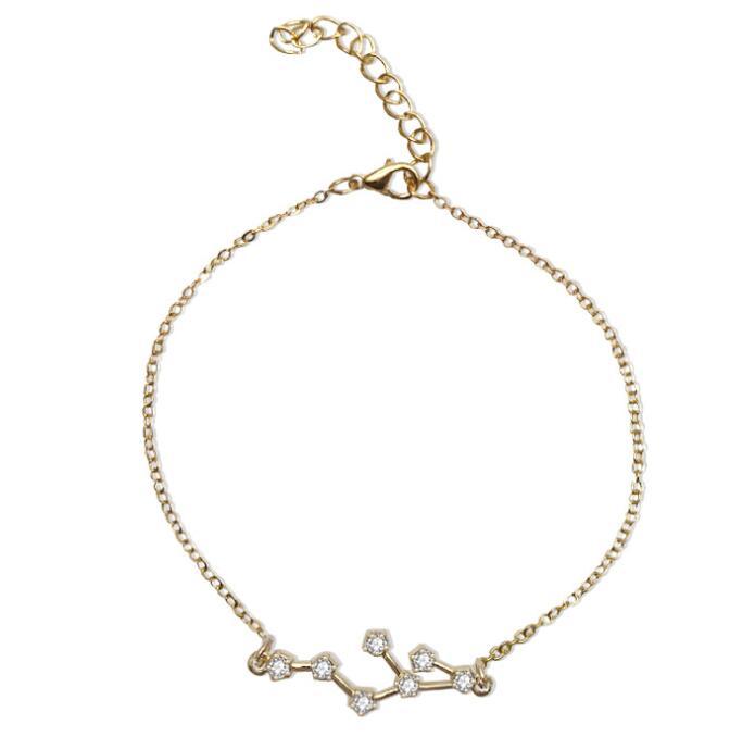 Starluxe Zodiac Crystal Charm Bracelet – 12 Constellation Edition (Gold-Tone Chain)