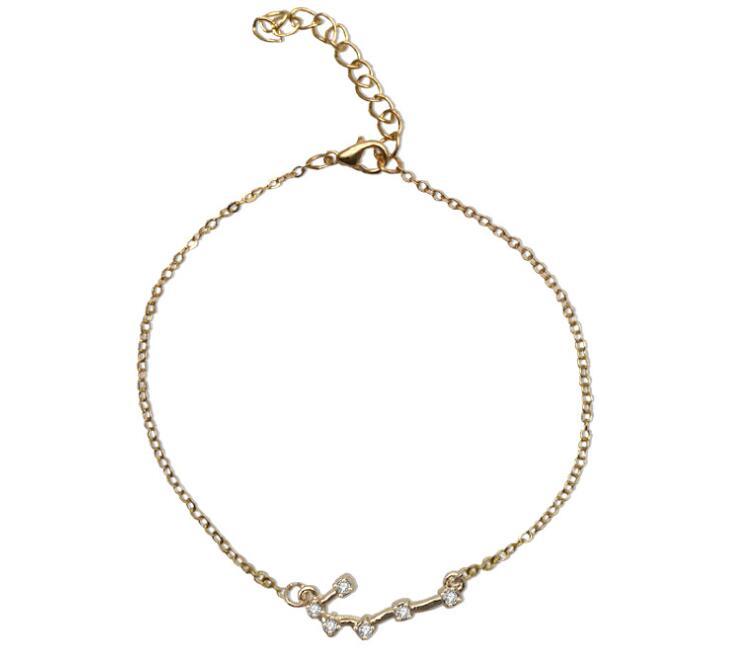 Starluxe Zodiac Crystal Charm Bracelet – 12 Constellation Edition (Gold-Tone Chain)