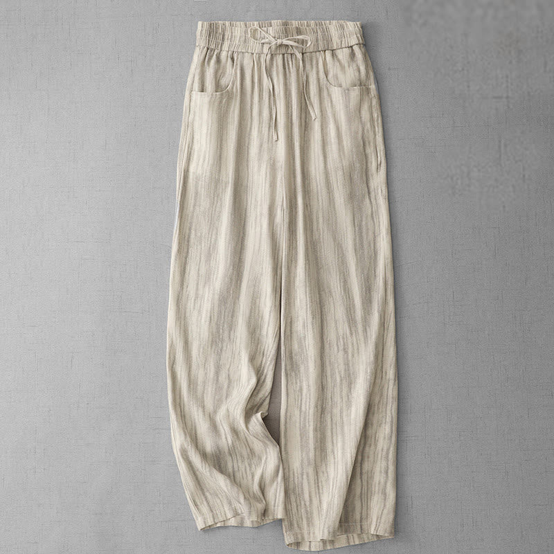 Buddha Stones Casual Tie-Dye Striped Design Drawstring Women's Cotton Wide Leg Pants With Pockets