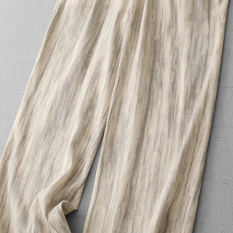 Buddha Stones Casual Tie-Dye Striped Design Drawstring Women's Cotton Wide Leg Pants With Pockets