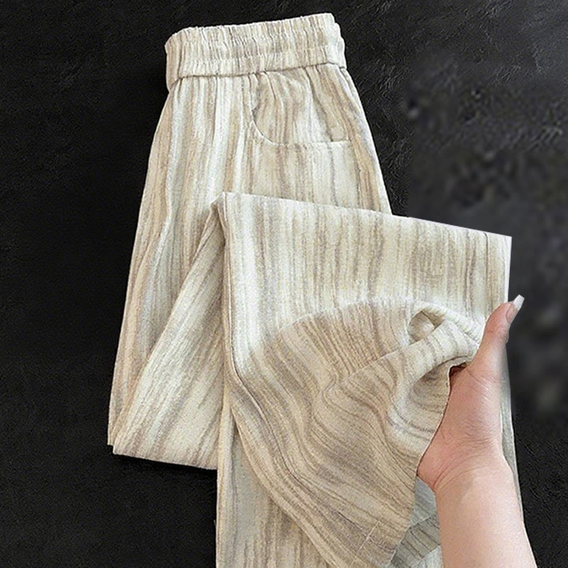 Buddha Stones Casual Tie-Dye Striped Design Drawstring Women's Cotton Wide Leg Pants With Pockets