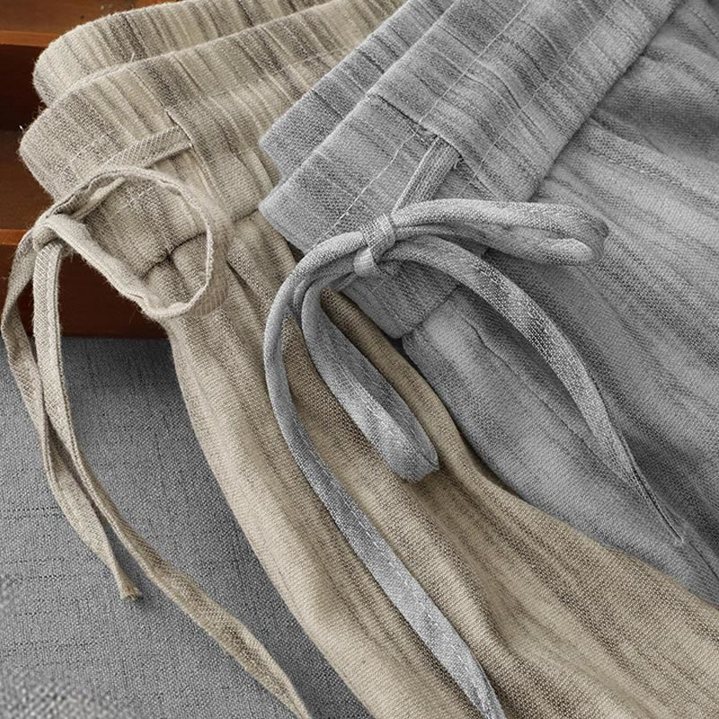 Buddha Stones Casual Tie-Dye Striped Design Drawstring Women's Cotton Wide Leg Pants With Pockets