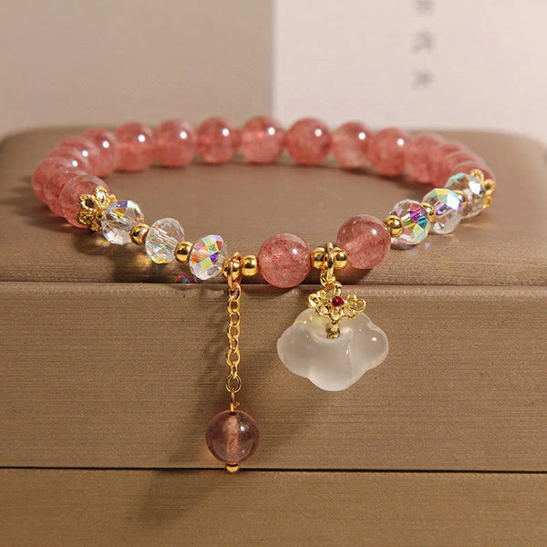 Buddha Stones Auspicious Clouds Strawberry Quartz White Agate White Crystal Positive Bracelet