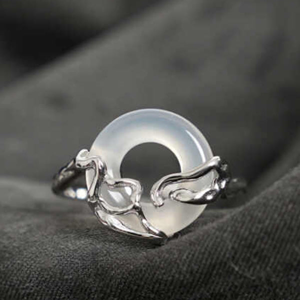 Buddha Stones 925 Sterling Silver Peace Buckle Chalcedony Harmony Ring