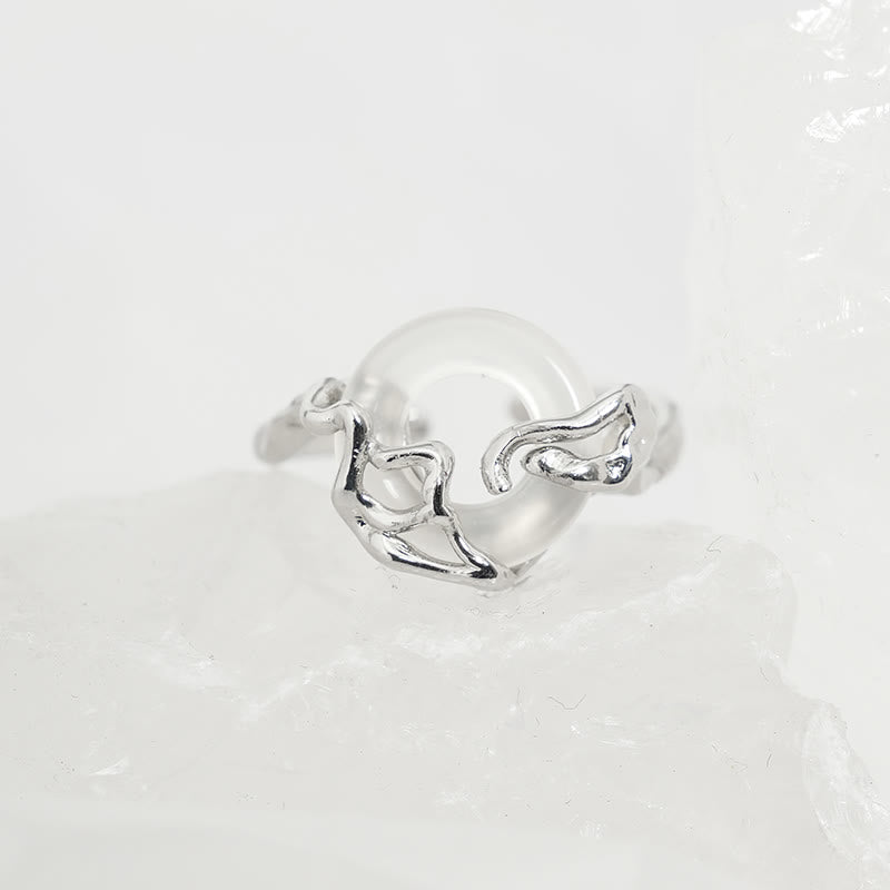 Buddha Stones 925 Sterling Silver Peace Buckle Chalcedony Harmony Ring