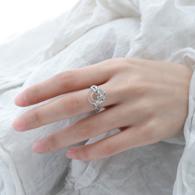 Buddha Stones 925 Sterling Silver Peace Buckle Chalcedony Harmony Ring