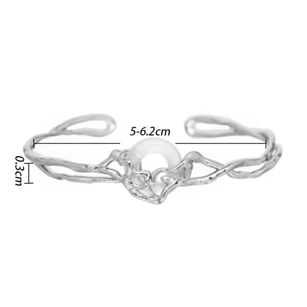 Buddha Stones 925 Sterling Silver Peace Buckle White Agate Protection Bracelet Bangle