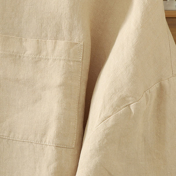 Buddha Stones Casual Plain Women's Cotton Linen V-Neck T-shirt With Pocket