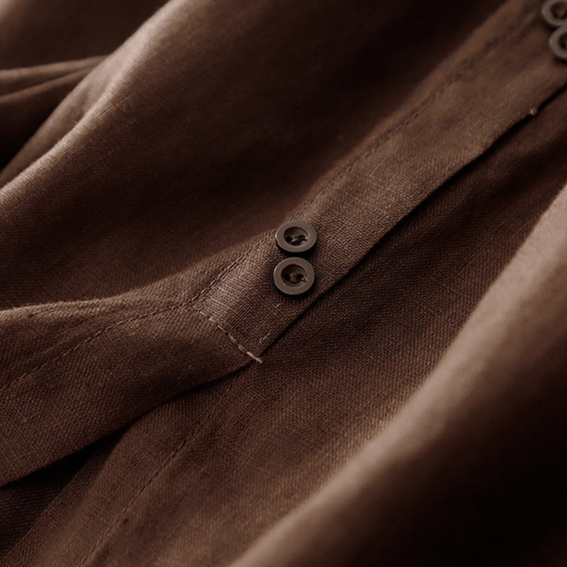 Buddha Stones A-line Buttons Slit Design Elastic Waist Cotton Women's Skirt With Pockets