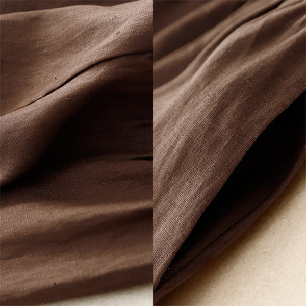 Buddha Stones A-line Buttons Slit Design Elastic Waist Cotton Women's Skirt With Pockets