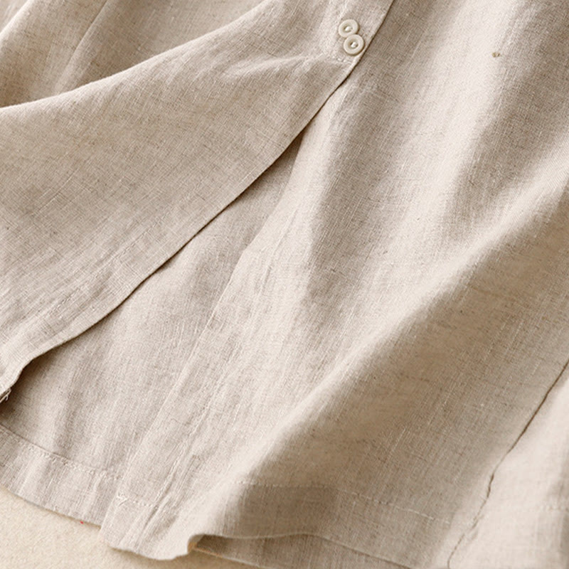 Buddha Stones A-line Buttons Slit Design Elastic Waist Cotton Women's Skirt With Pockets