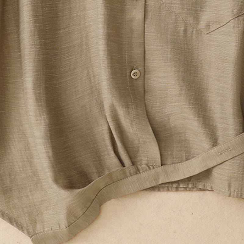 Buddha Stones 2Pcs Shirt Top 7-8 Length Skirt With Pockets Cotton Linen Clothing Women's Set