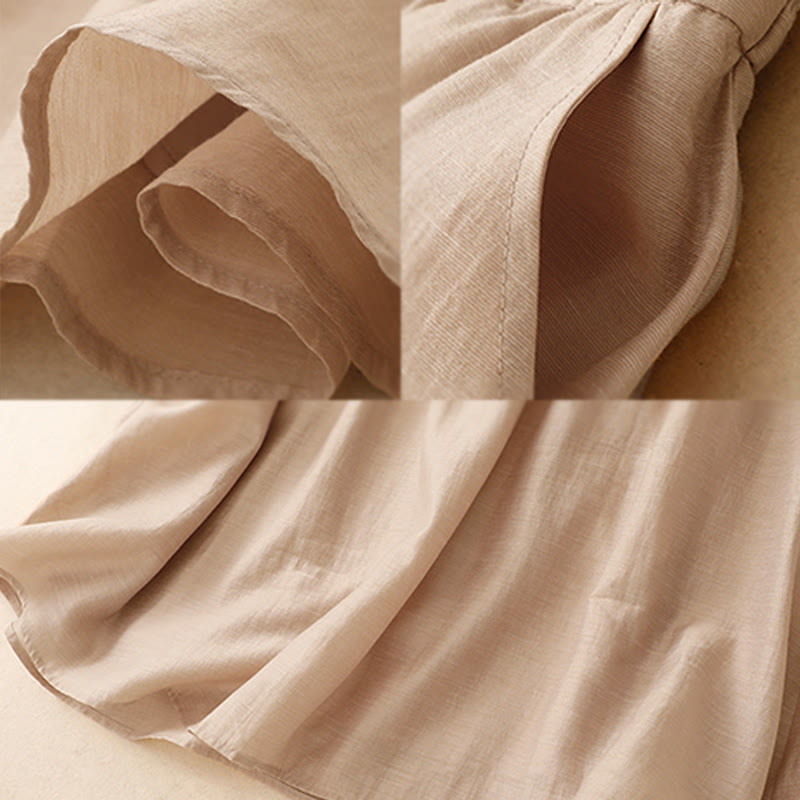 Buddha Stones 2Pcs Shirt Top 7-8 Length Skirt With Pockets Cotton Linen Clothing Women's Set