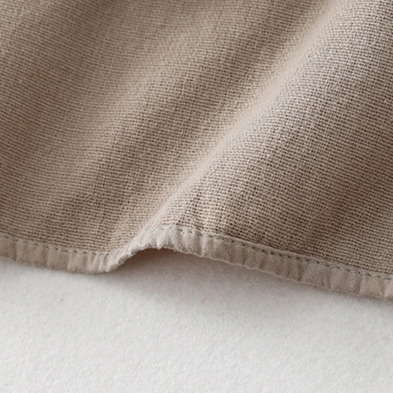 Buddha Stones Casual Ruffled Lace Patchwork Design Puff Sleeve Cotton Midi Dress With Pockets