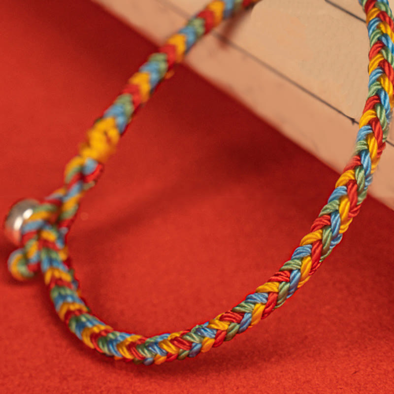 Buddha Stones 925 Sterling Silver Eight Thread Peace Knot Colorful Rope Luck Braided Bracelet