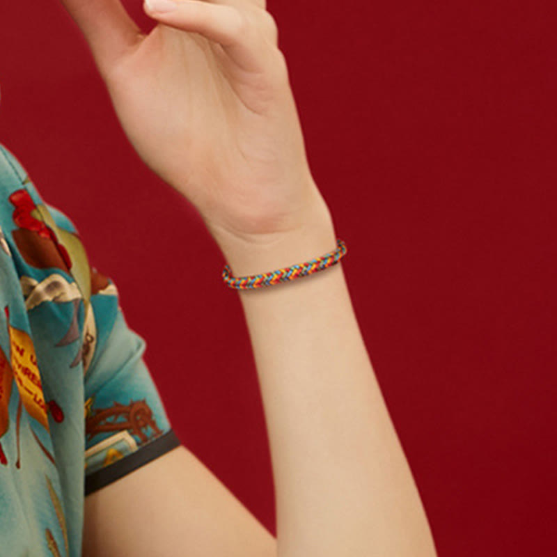 Buddha Stones 925 Sterling Silver Eight Thread Peace Knot Colorful Rope Luck Braided Bracelet