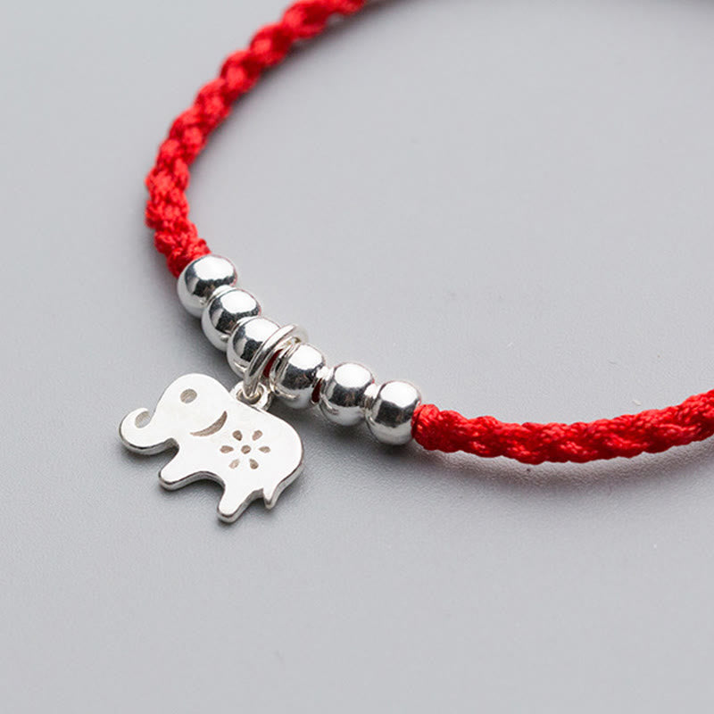 Buddha Stones 925 Sterling Silver Beads Snowflake Elephant Red String Luck Bracelet