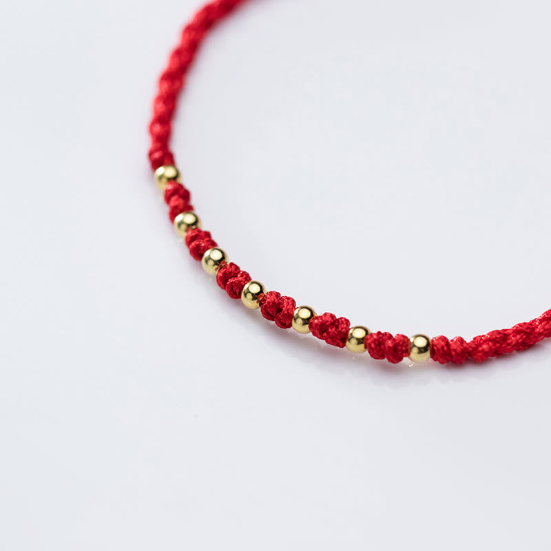 Buddha Stones 925 Sterling Silver Plated Gold Beads Red String Braided Protection Bracelet