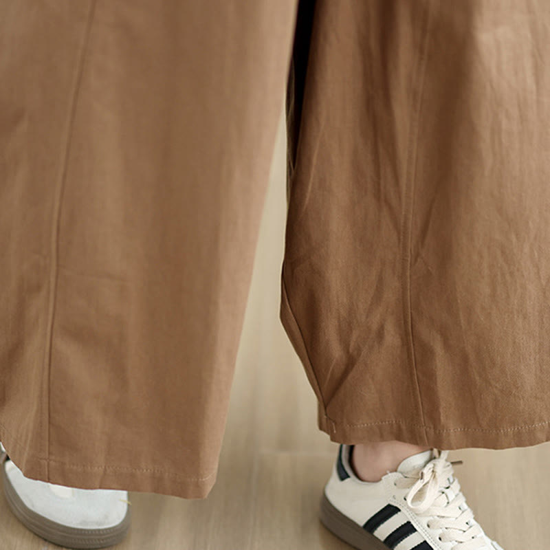 Buddha Stones Casual Plain Cotton Women's 7-8 Length Wide Leg Pants With Pockets