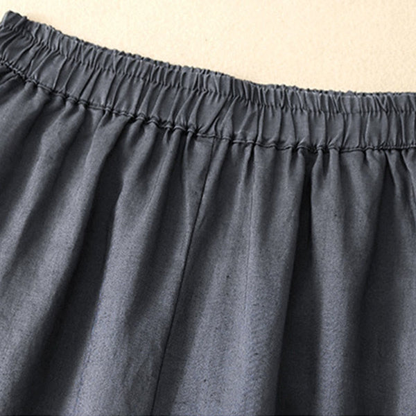 Buddha Stones Casual Plain Cropped Pants Women's Cotton Linen Harem Pants With Pockets