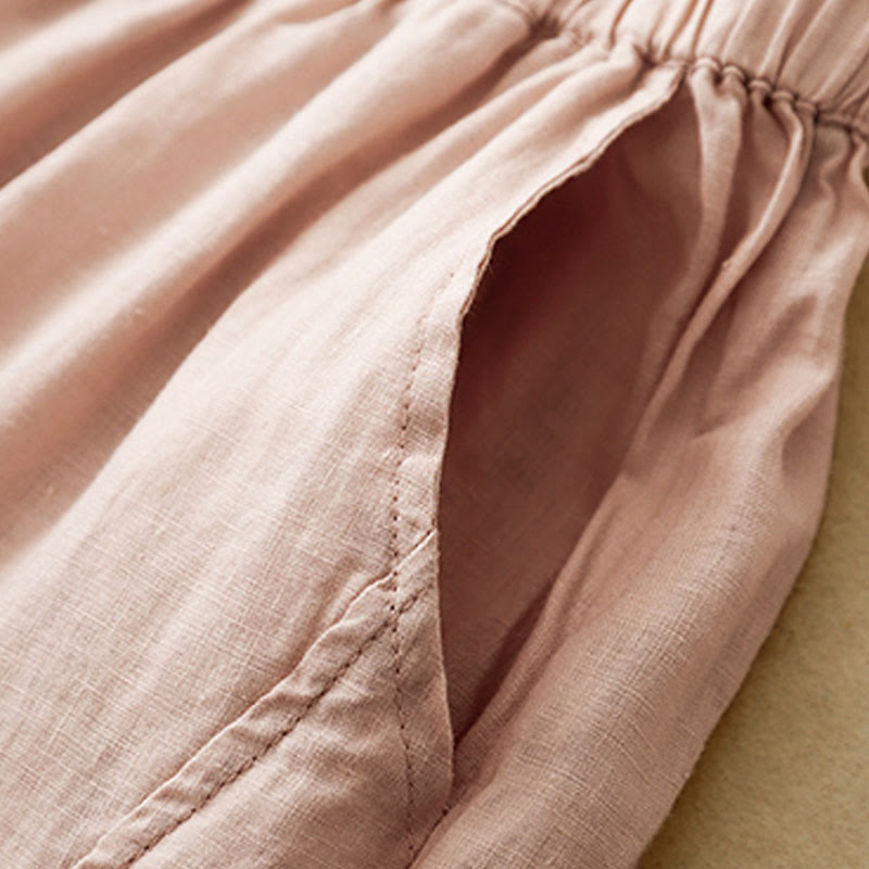 Buddha Stones Casual Plain Cropped Pants Women's Cotton Linen Harem Pants With Pockets