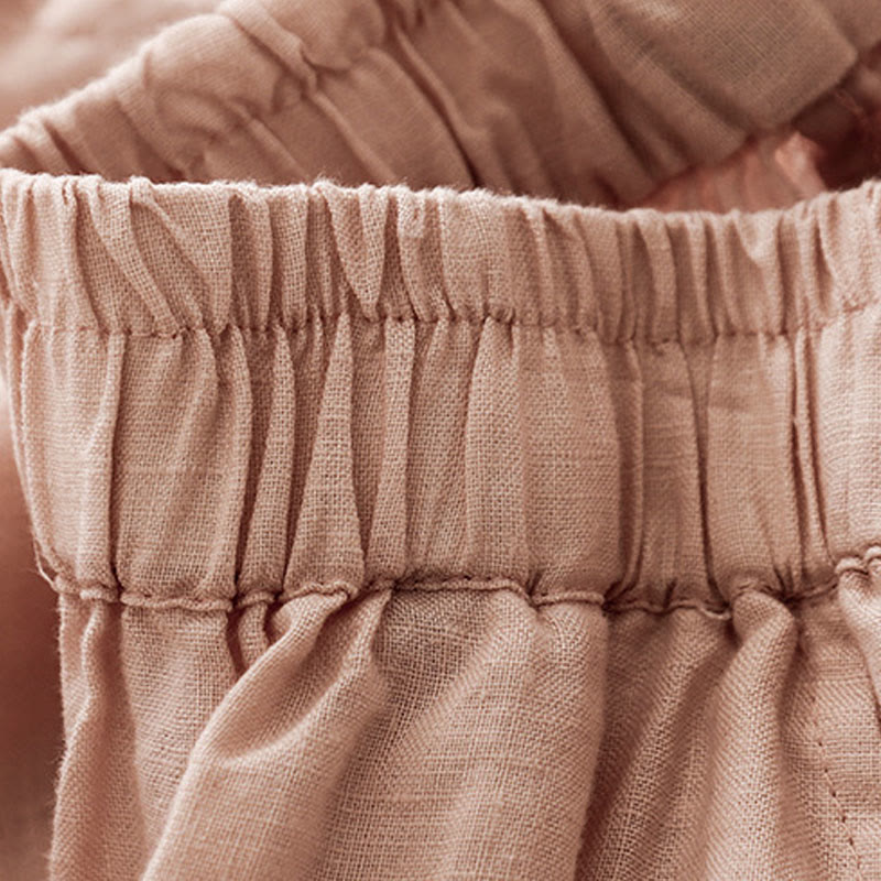 Buddha Stones Casual Plain Cropped Pants Women's Cotton Linen Harem Pants With Pockets