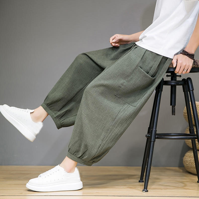 Buddha Stones Casual 7-8 Length Cropped Men's Harem Pants With Side Pockets