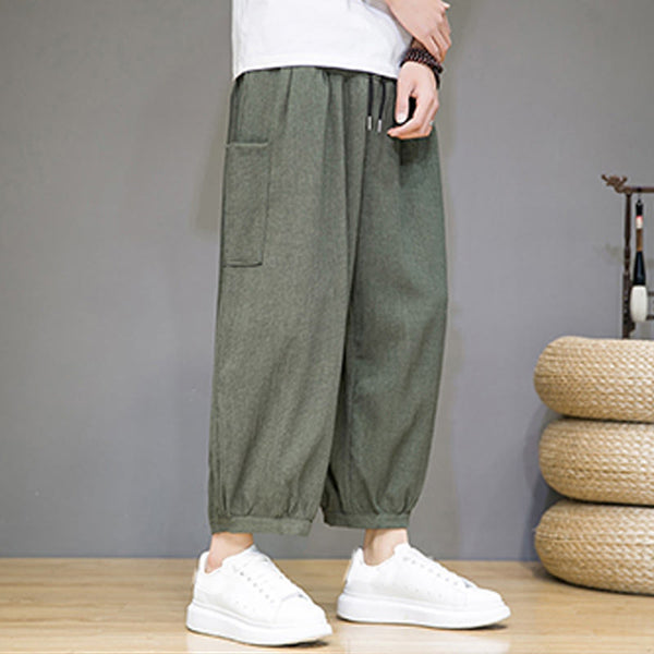 Buddha Stones Casual 7-8 Length Cropped Men's Harem Pants With Side Pockets