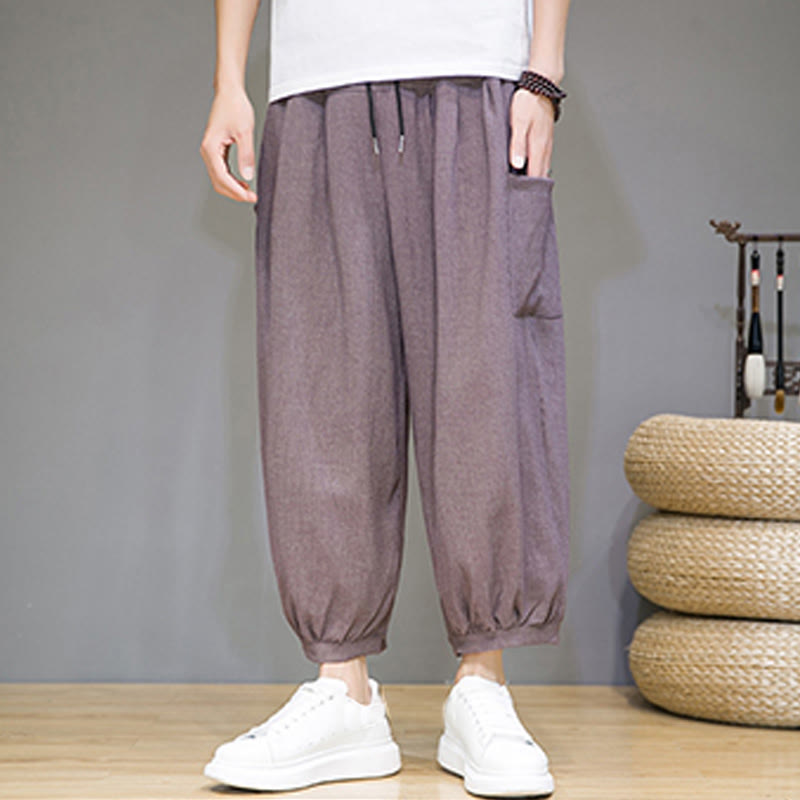 Buddha Stones Casual 7-8 Length Cropped Men's Harem Pants With Side Pockets
