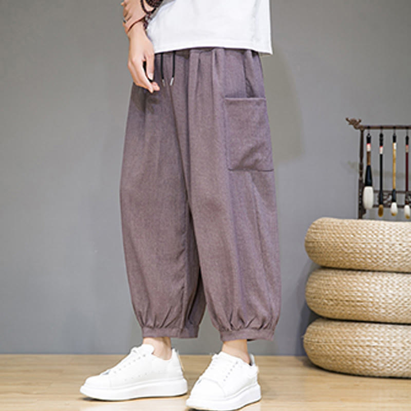 Buddha Stones Casual 7-8 Length Cropped Men's Harem Pants With Side Pockets