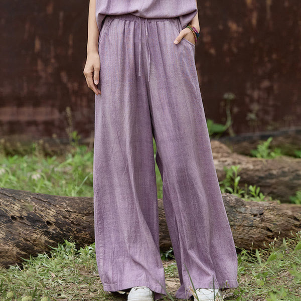 Buddha Stones Casual Tie-Dye Women's Linen Wide Leg Pants With Pockets