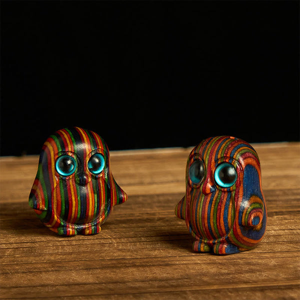 Buddha Stones 2Pcs Mini Rainbow Eucalyptus Penguin Carved Creativity Decoration
