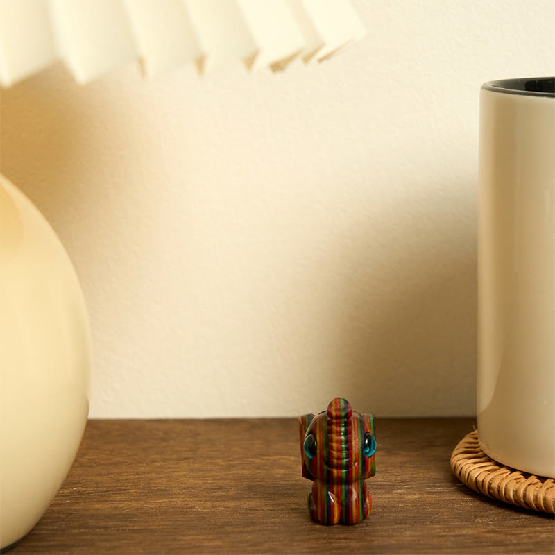 Buddha Stones 2Pcs Mini Rainbow Eucalyptus Elephant Carved Strength Decoration