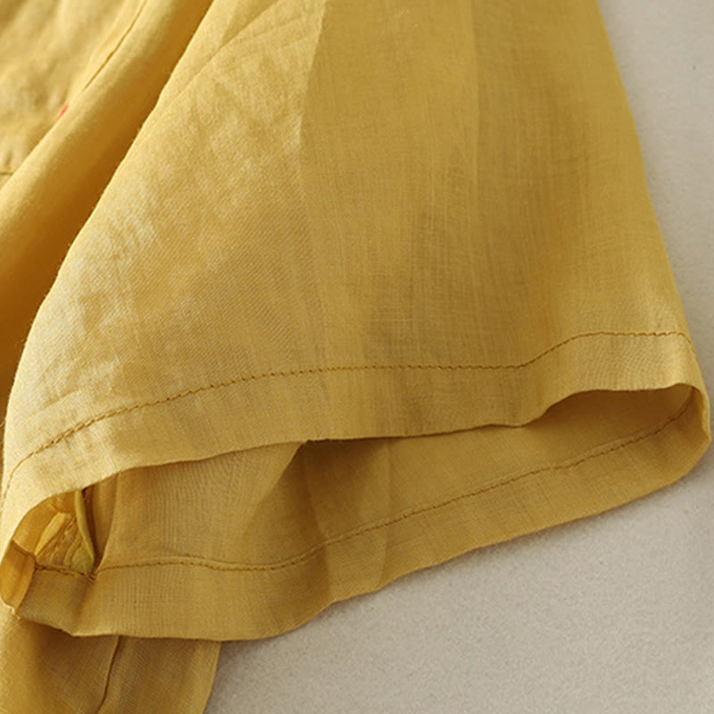 Buddha Stones Casual Embroidery Red Heart Short Sleeve Women's Cotton Linen T-Shirt