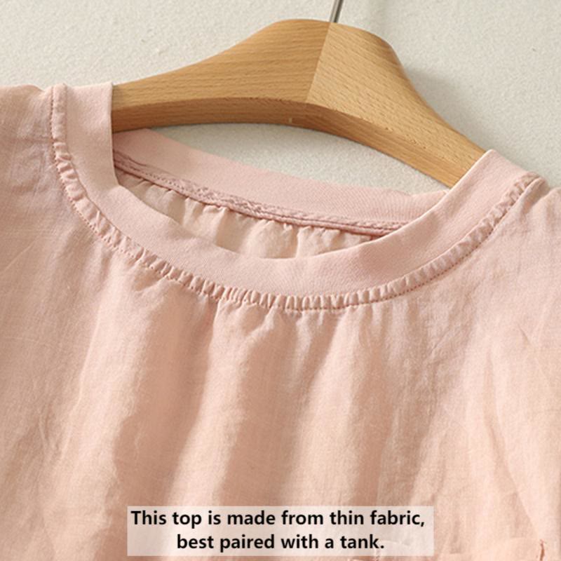 Buddha Stones Casual Embroidery Red Heart Short Sleeve Women's Cotton Linen T-Shirt