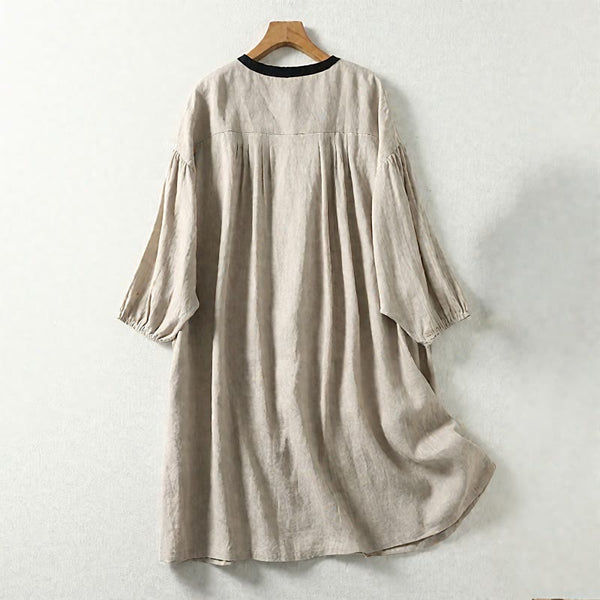 Buddha Stones Casual Vintage Buttons Design Women's Cotton Linen Coat With Pockets