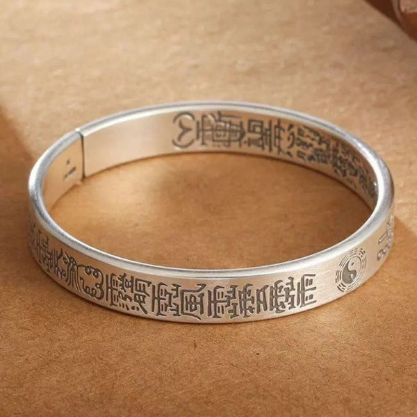 Buddha Stones Bagua mantra Symbol Copper Plated Silver Wealth Bracelet Bangle