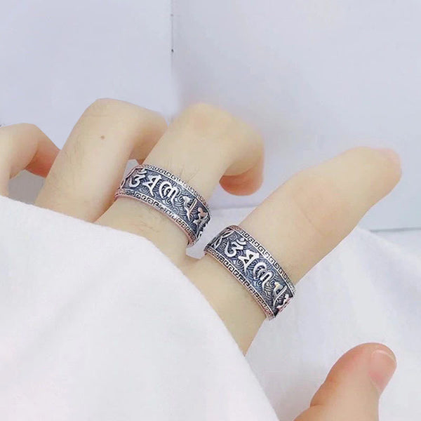 Buddha Stones Om Mani Padme Hum Copper Adjustable Wealth Ring