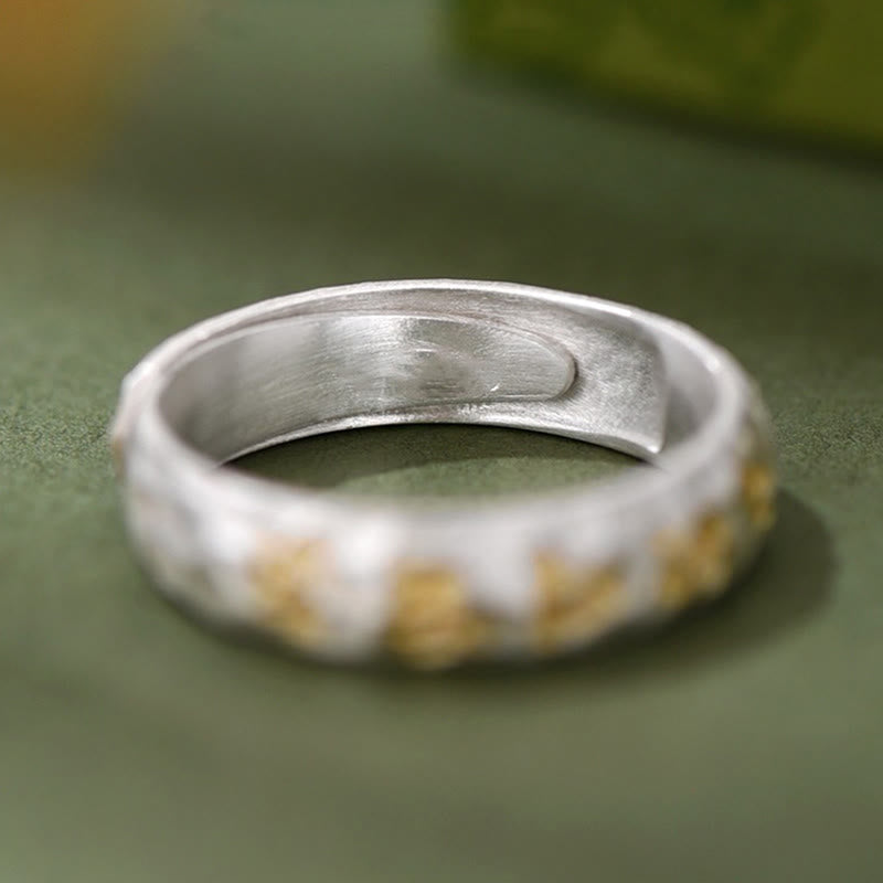 Buddha Stones Hammer Pattern Om Mani Padme Hum Copper Plated Silver Wealth Ring