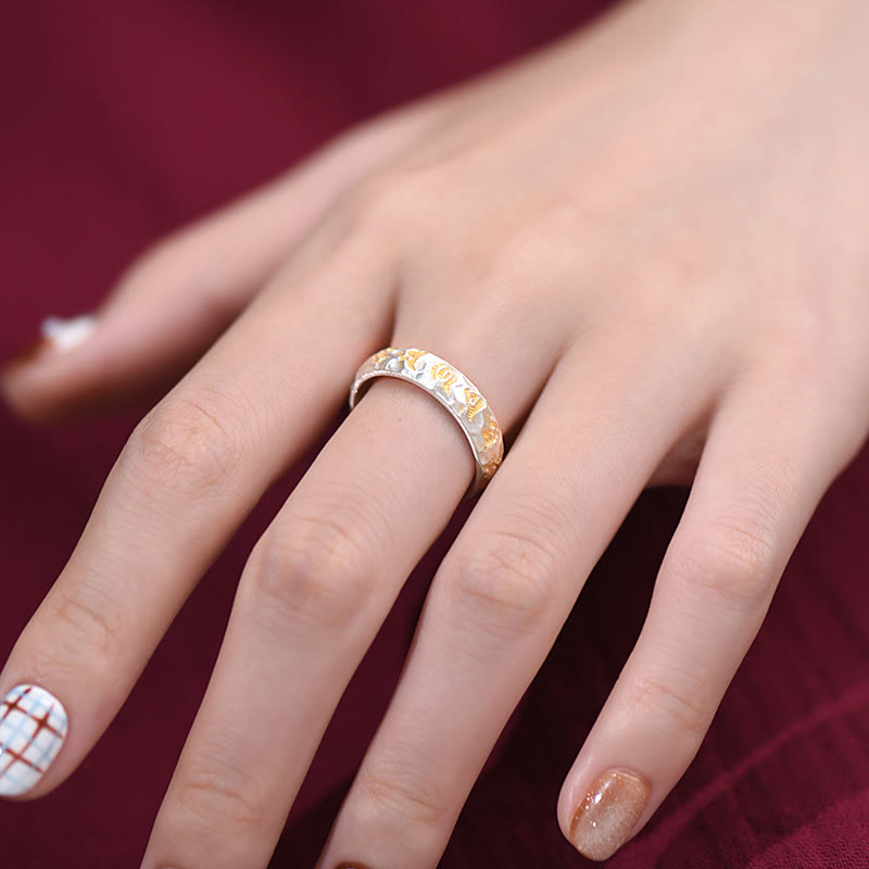 Buddha Stones 999 Sterling Silver Hammer Pattern Om Mani Padme Hum Balance Ring