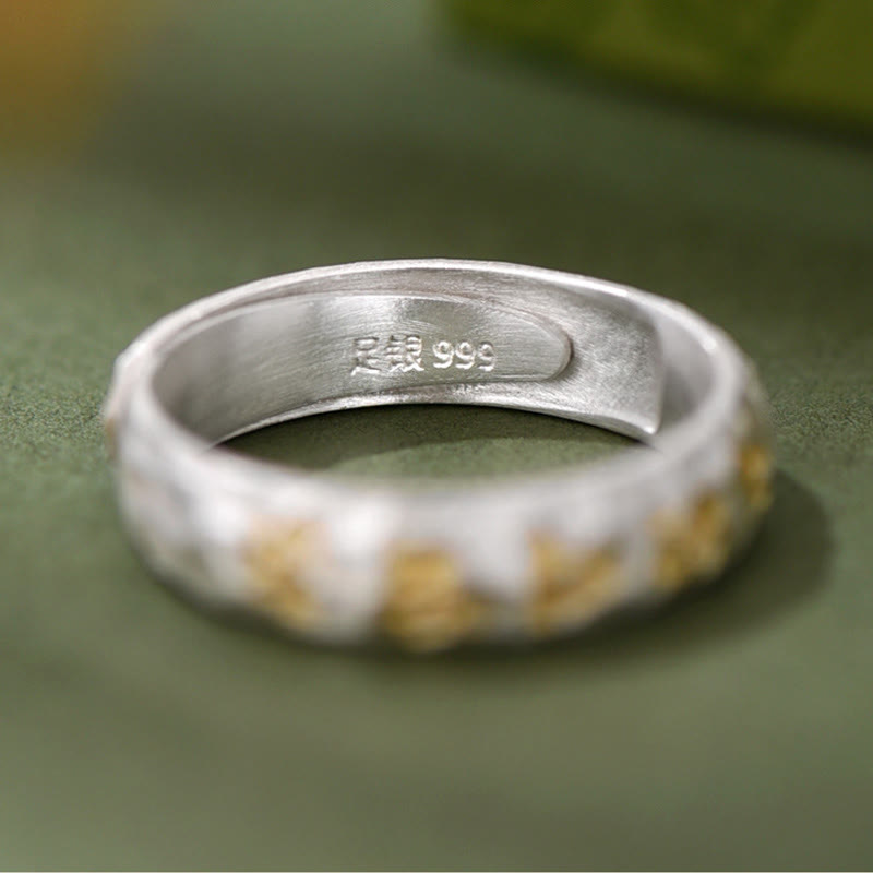 Buddha Stones 999 Sterling Silver Hammer Pattern Om Mani Padme Hum Balance Ring