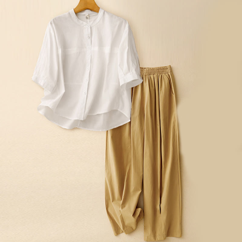 Buddha Stones 2pcs Women's Three-quarter Sleeve Shirt Harem Pants Meditation Clothing Set