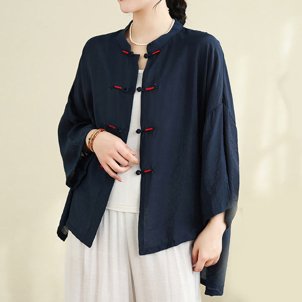 Buddha Stones 2pcs Casual Women's Frog Button Shirt Loose Pants Meditation Clothing Set