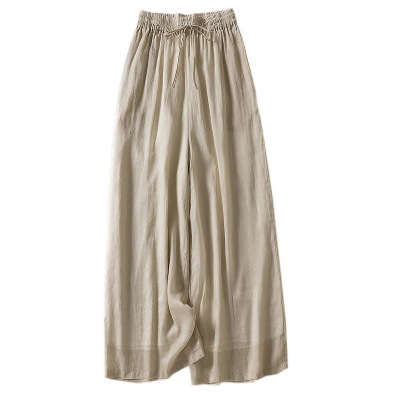 Buddha Stones Casual Drawstring Cotton Linen Ankle-Length Women's Wide Leg Pants With Pockets