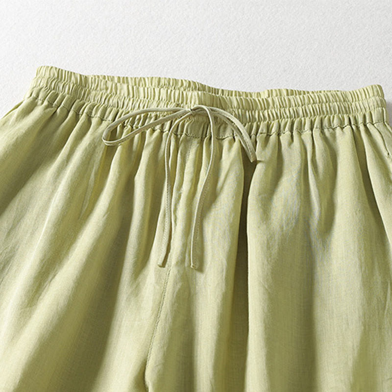 Buddha Stones Casual Drawstring Cotton Linen Ankle-Length Women's Wide Leg Pants With Pockets