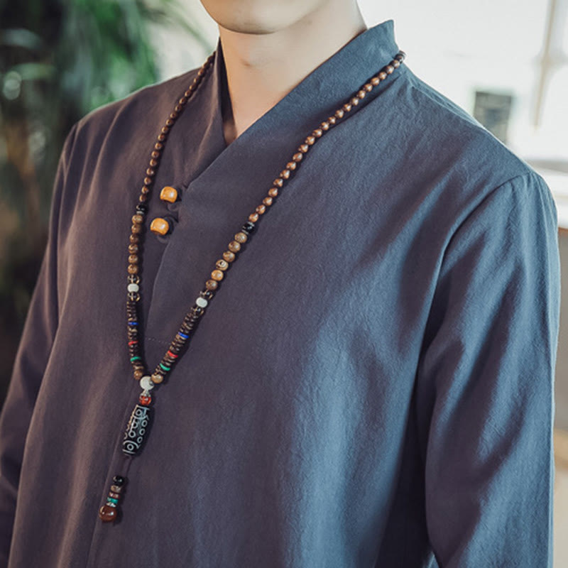 Buddha Stones 2Pcs Cotton Shirt Ankle-Length Pants With Pockets Men's Meditation Cloth Set