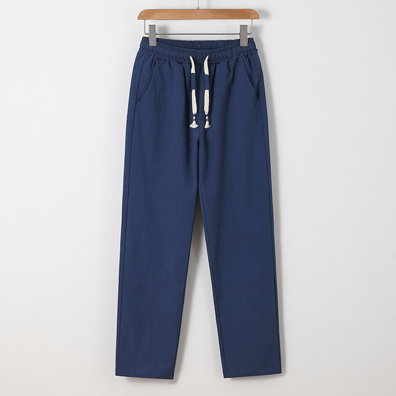 Buddha Stones 2Pcs Chinese Characters Crane Cotton Shirt Pants With Pockets Men's Meditation Cloth Set