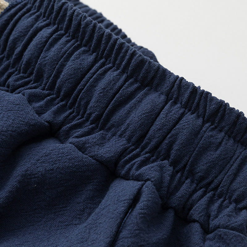 Buddha Stones 2Pcs Chinese Characters Crane Cotton Shirt Pants With Pockets Men's Meditation Cloth Set